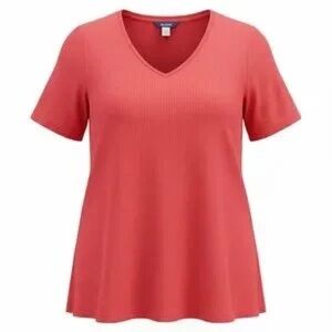 Women's Short Sleeve V-Neck Top - Coral